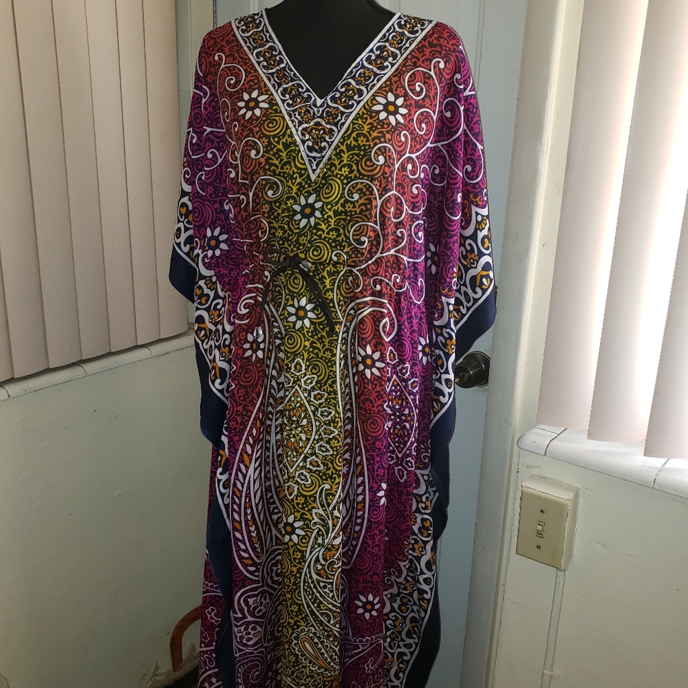 New Multicolored Floral Kaftan Abaya Coverup Dress - Picture 5 of 15